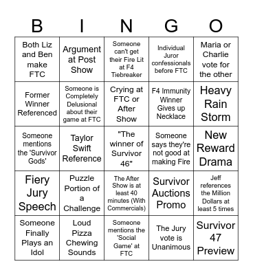 Survivor 46 Finale (Episode 13) Bingo Card