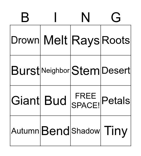 The Tiny Seed Bingo Card