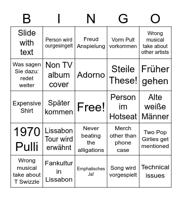 Swifty Bingo Card