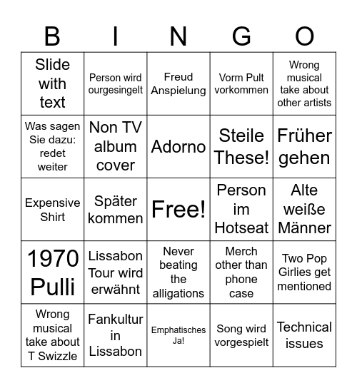 Swifty Bingo Card