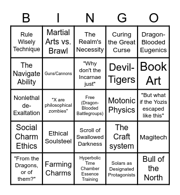 Exalted Discourse Bingo Card