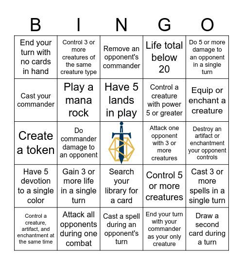 Gold Country Games Commander Bingo Card