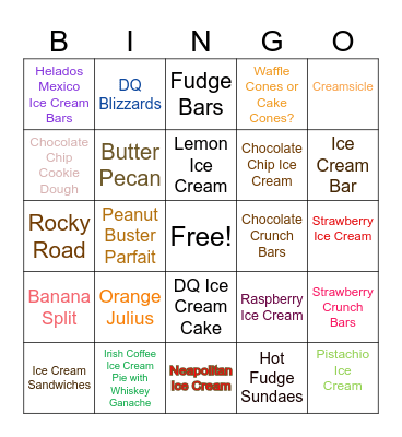 Ice Cream Bingo Card