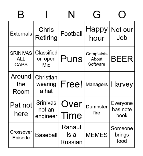 I&T Team Bingo Card