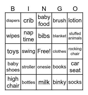Baby Shower Bingo Card