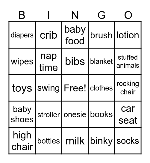 Baby Shower Bingo Card