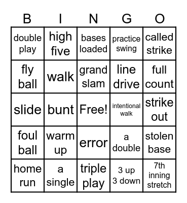 BASEBALL Bingo Card