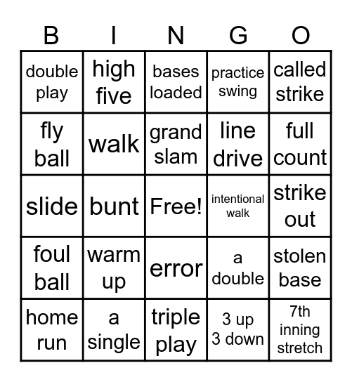 BASEBALL Bingo Card