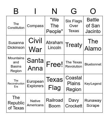 Social Studies BINGO Card