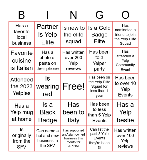 The Daily Outpost Yelp Elite Bingo Card