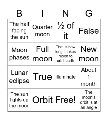 Earth, Moon, & Sun Bingo Card