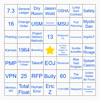Summer Intern Bingo Card