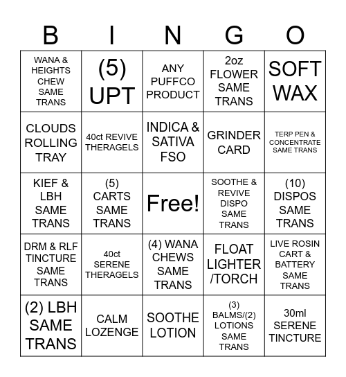 Level 4 Bingo Card