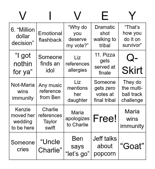 Vivey Bingo Card