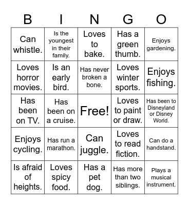 Human Bingo Card