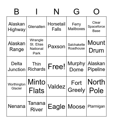 Alaskan Bingo Card