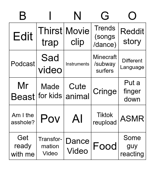 Untitled Bingo Card