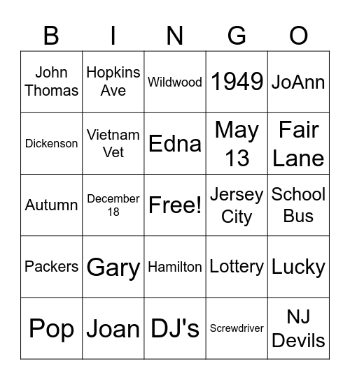 Michael's 75th Birthday Bingo Card