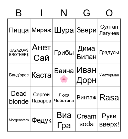 Безымянное Бинго Bingo Card