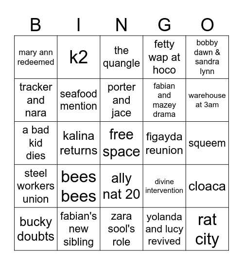 FHJY FINALE Bingo Card