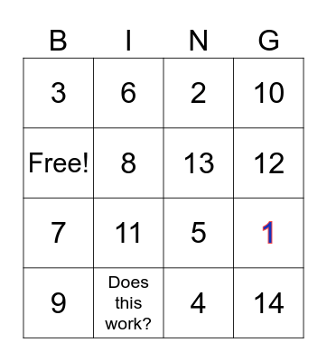 Testing 123 Bingo Card