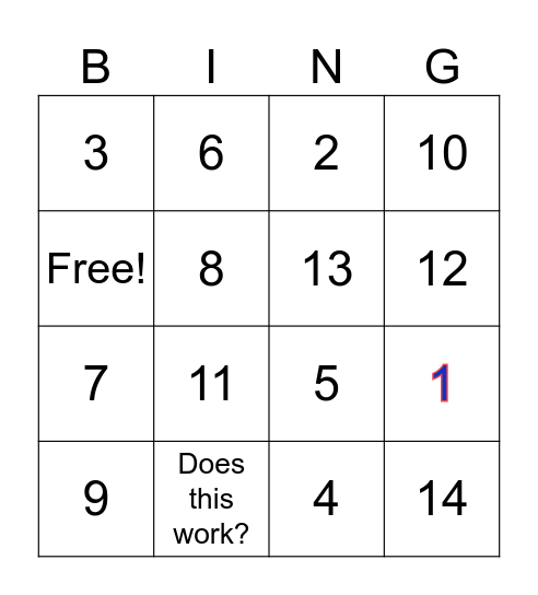 Testing 123 Bingo Card