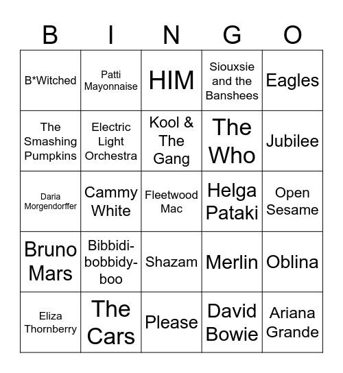 Magic & Pop Culture Drag Bingo Card