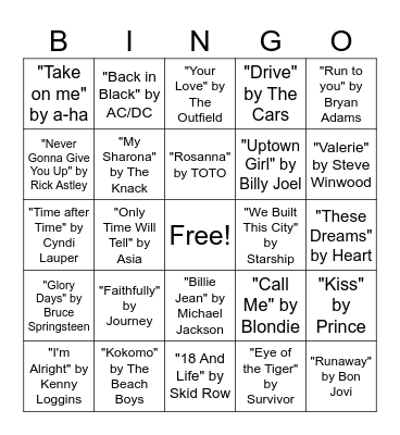 80's Bingo Card
