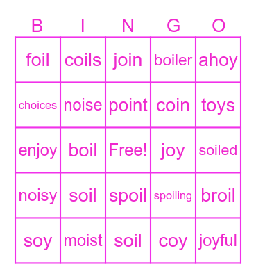 FUN Unit 12 oi/oy Bingo Card