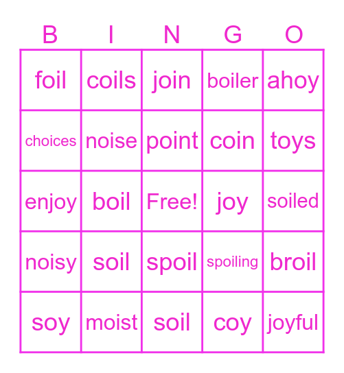 FUN Unit 12 oi/oy Bingo Card