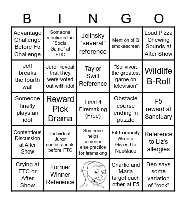 Survivor 46 Finale Bingo Card