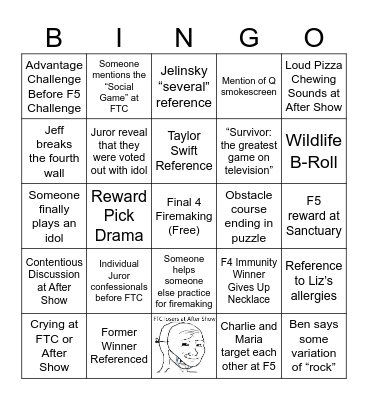 Survivor 46 Finale Bingo Card