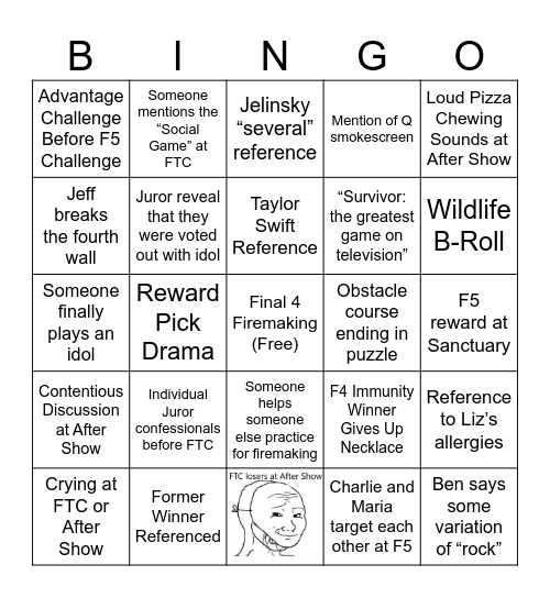 Survivor 46 Finale Bingo Card