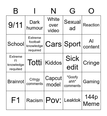 Tiktok Bingo Card