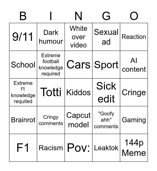 Tiktok Bingo Card