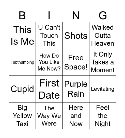 B Group First Date Bingo Card