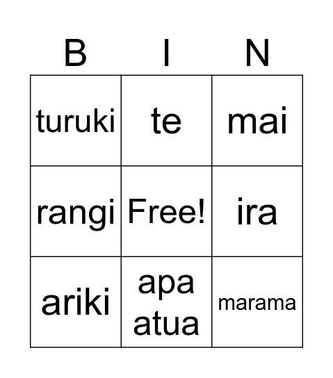 Wharewhare Bingo Card