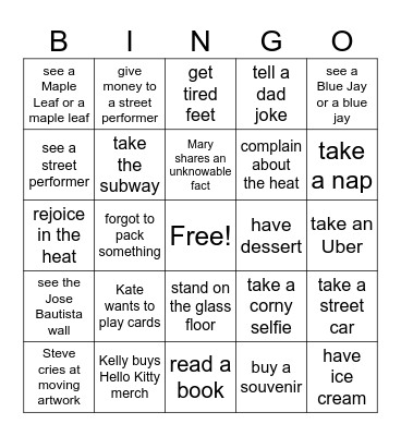 Family Trip to the Six Bingo Card