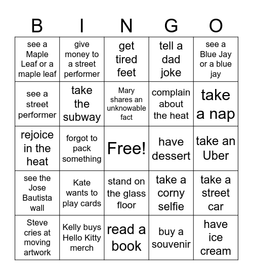 Family Trip to the Six Bingo Card