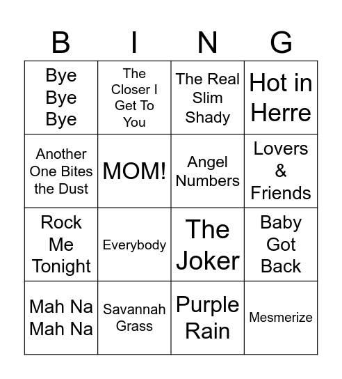 B Group Guilty Pleasures Bingo Card