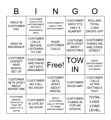 CUSTOMER BINGO Card