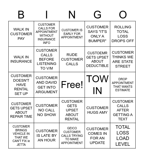 CUSTOMER BINGO Card