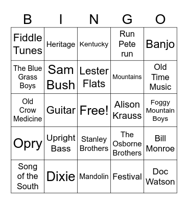 Bluegrass Bingo Card