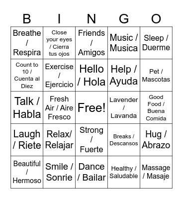 Self Care - Cuidado Personal Bingo Card