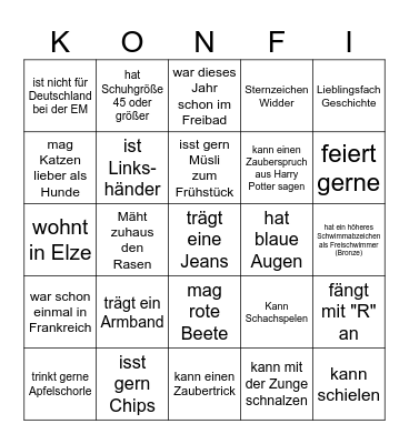 Kennenlern-Bingo Card