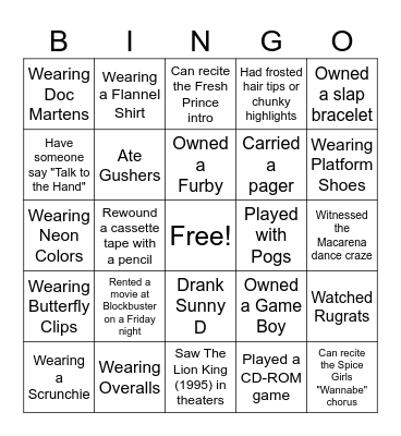 90s Bingo Card