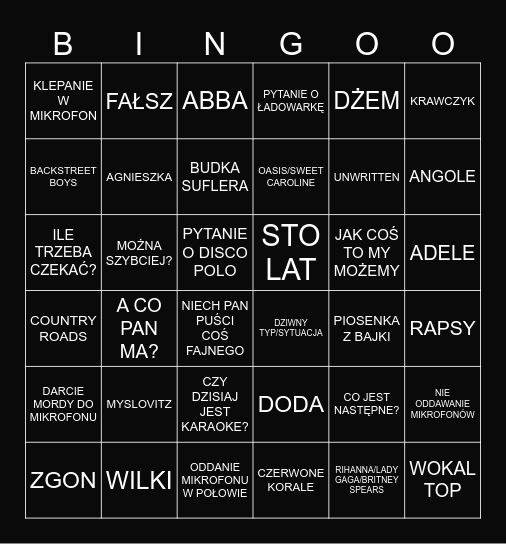 Karaoke BINGO Card