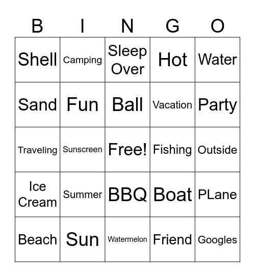 Summer Bingo Card