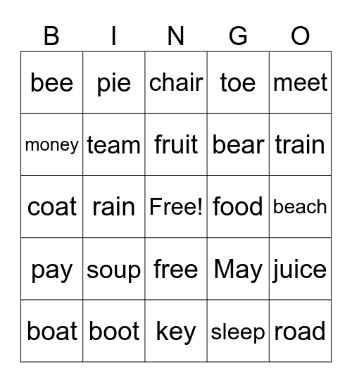 Vowel Blends Bingo Card
