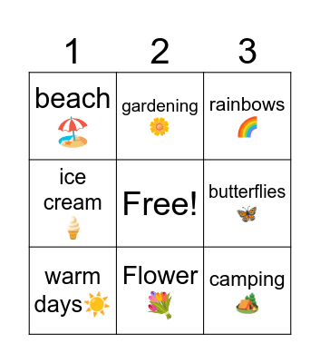spring/summer vocabulary Bingo Card